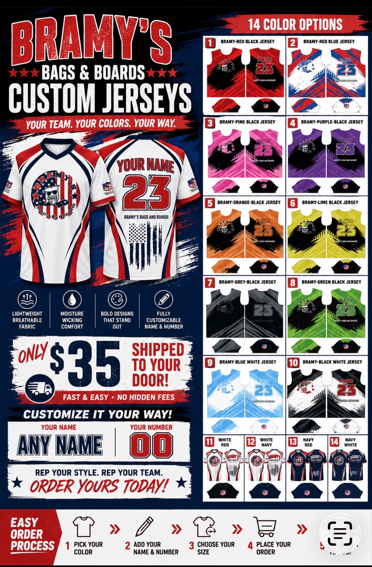 Bramy’s Bags Custom Jersey Add Color Option In Cart Notes Free Shipping